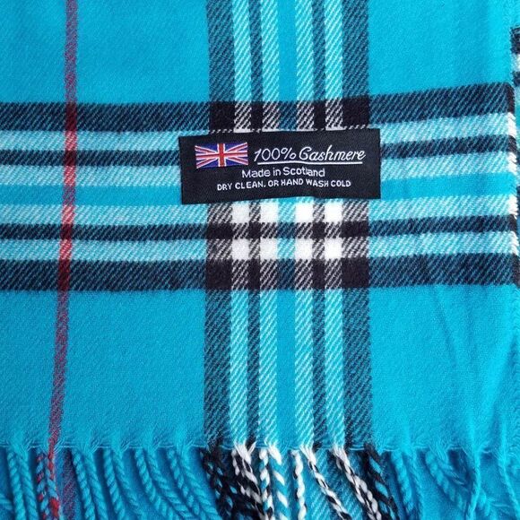 Cashmere Turquoise Plaid Scarf NEW! So Soft..100% Scottish Cashmere - Picture 1 of 5